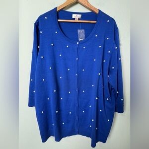 New Quacker‎ Factory Cardigan Set in Blue with Pearls Size 3X